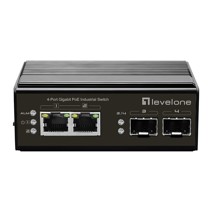 LevelOne Industr.PoE+Switch 2xGE PoE/2xSFP 180W unman.Metall