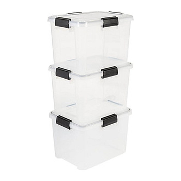IRIS Ohyama Water Proof Aufbewahrungsboxen 3x 20,0 l transparent, schwarz 29,0 x 39,0 x 26,0 cm, 3 St.