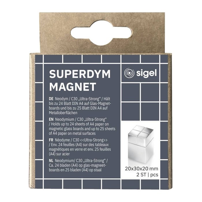 SIGEL C30 "Ultra-Strong" Magnete silber, Metall 2,0 x 3,0 x 2,0 cm, 2 St.