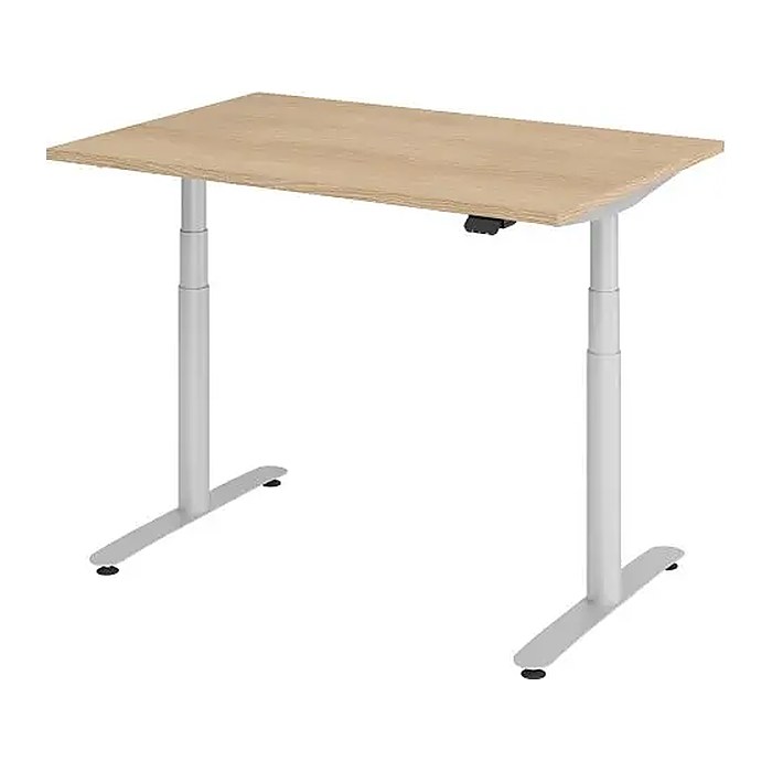 HAMMERBACHER VXDLR12 elektrisch höhenverstellbarer Schreibtisch eiche rechteckig, T-Fuß-Gestell silber 120,0 x 80,0 cm