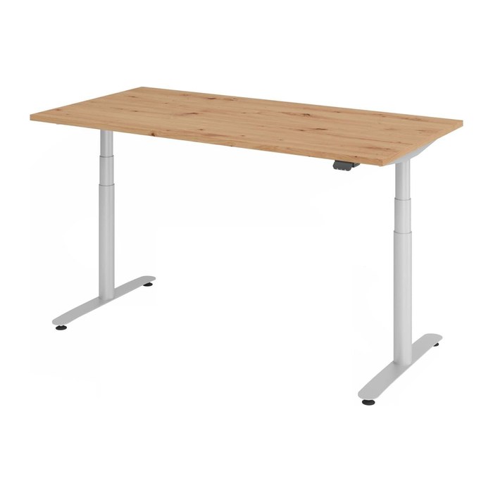 HAMMERBACHER VXDLR16 elektrisch höhenverstellbarer Schreibtisch eiche rechteckig, T-Fuß-Gestell silber 160,0 x 80,0 cm