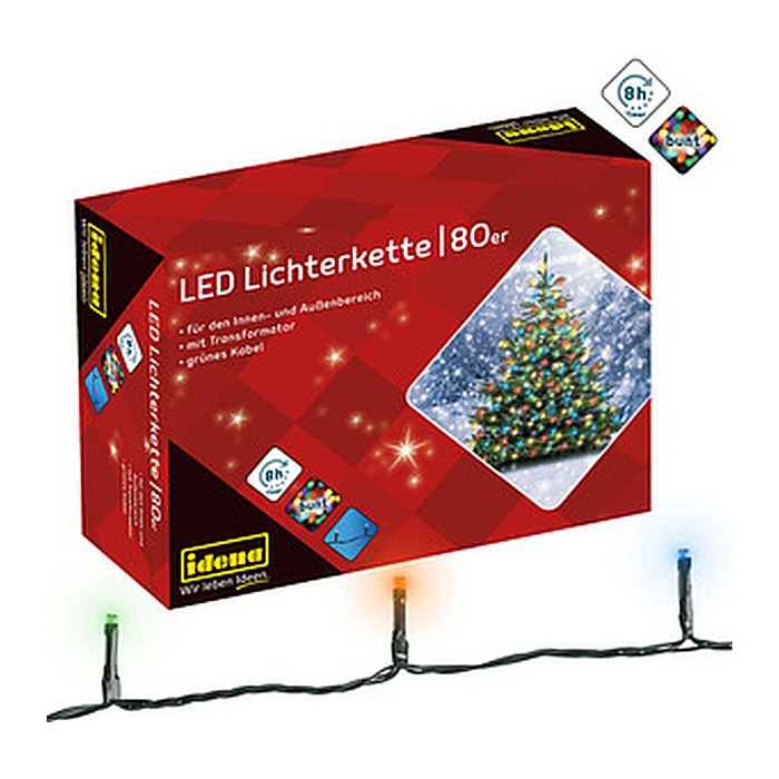 Idena 80er bunte LED Lichterkette grün 16,0 m, 1 St.