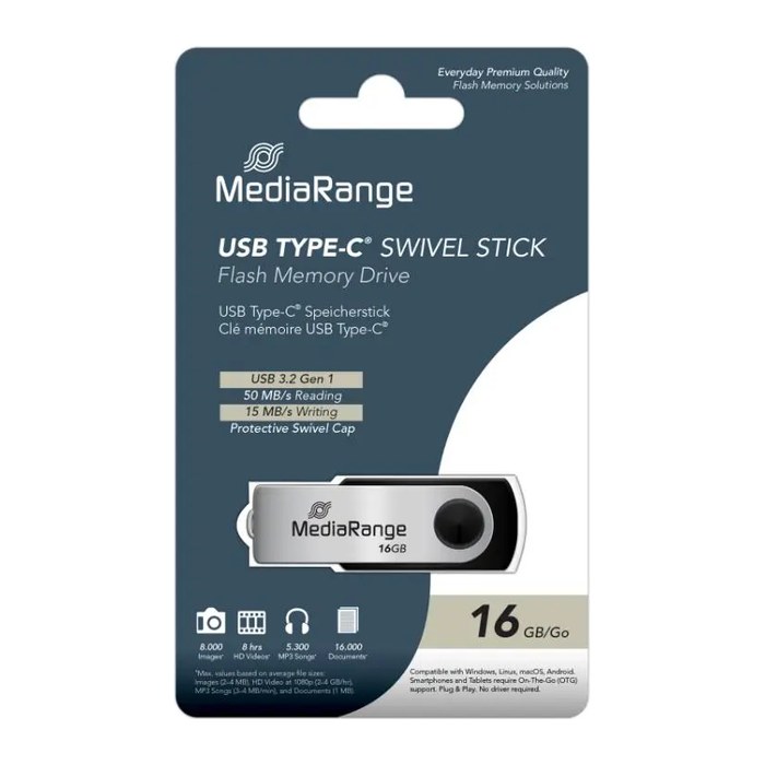 MediaRange USB-Stick schwarz, silber 16 GB, 1 St.