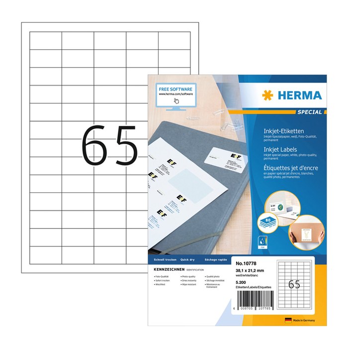 HERMA Etiketten weiß 38,1 x 21,2 mm, 80 Blatt