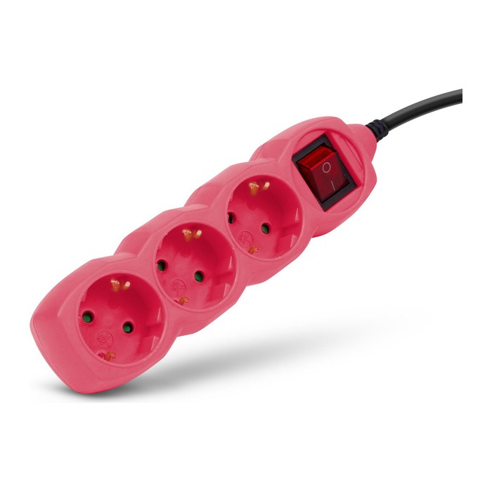 Entac Steckdosenleiste 3fach 1,5m Schalter pink