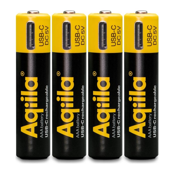 Aqiila® USB-Akkus mit Ladekabel USB-C Li-Ion Mignon AA 600 mAh, 4 St.