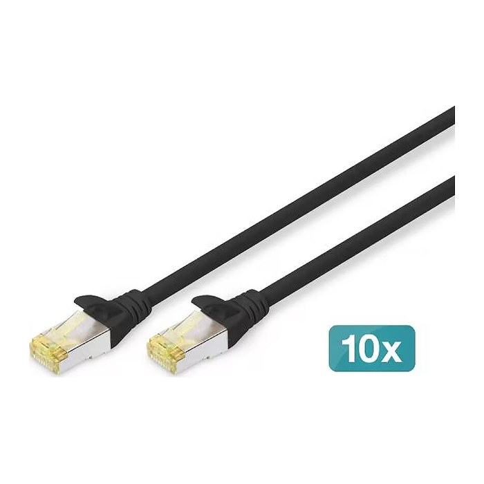 DIGITUS CAT 6A S/FTP Patchkabel, 10 Stück, 0,5m, schwarz