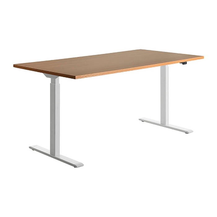 Topstar E-Table elektrisch höhenverstellbarer Schreibtisch buche rechteckig, T-Fuß-Gestell weiß 160,0 x 80,0 cm
