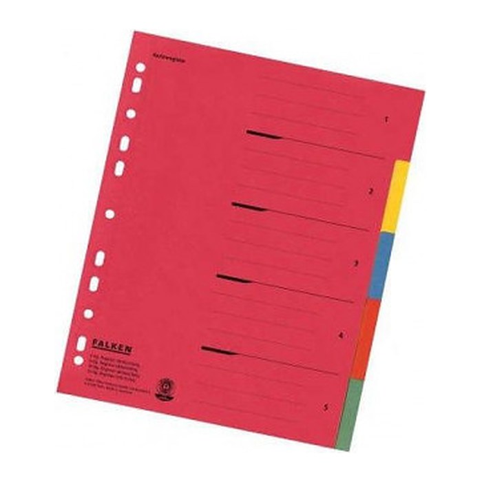 FALKEN Ordnerregister DIN A4 Überbreite blanko farbig 5-teilig, 1 Satz