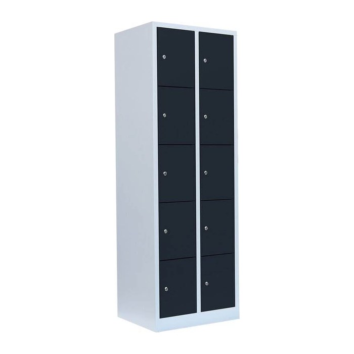 LÜLLMANN Schließfachschrank anthrazit, lichtgrau 520528, 10 Schließfächer 60,0 x 50,0 x 180,0 cm