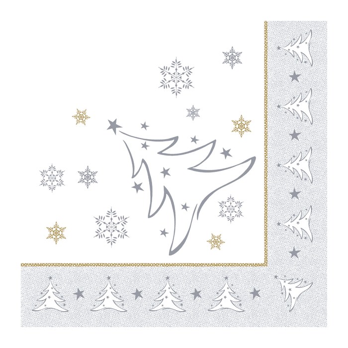 PAPSTAR Servietten X-Mas Elegance Weihnachtsbaum, silber 50 St.