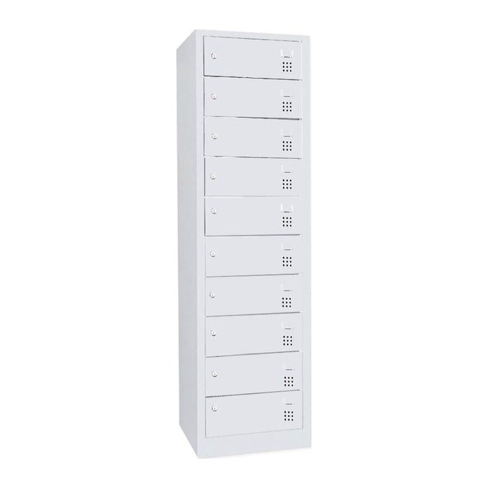 LÜLLMANN Schließfachschrank mit Ladefunktion lichtgrau 526440, 10 Schließfächer 50,0 x 50,0 x 180,0 cm