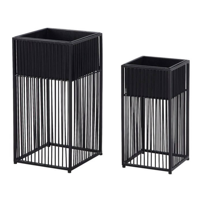 WOHNLING Pflanzenständer Metall schwarz quadratisch 25,0 / 20,0 x 25,0 / 20,0 x 50,0 / 40,0 cm, 2 St.