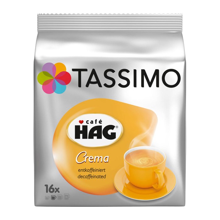 TASSIMO Café HAG Crema entkoffeiniert Kaffeediscs, Arabica- und Robustabohnen kräftig, 16 St.