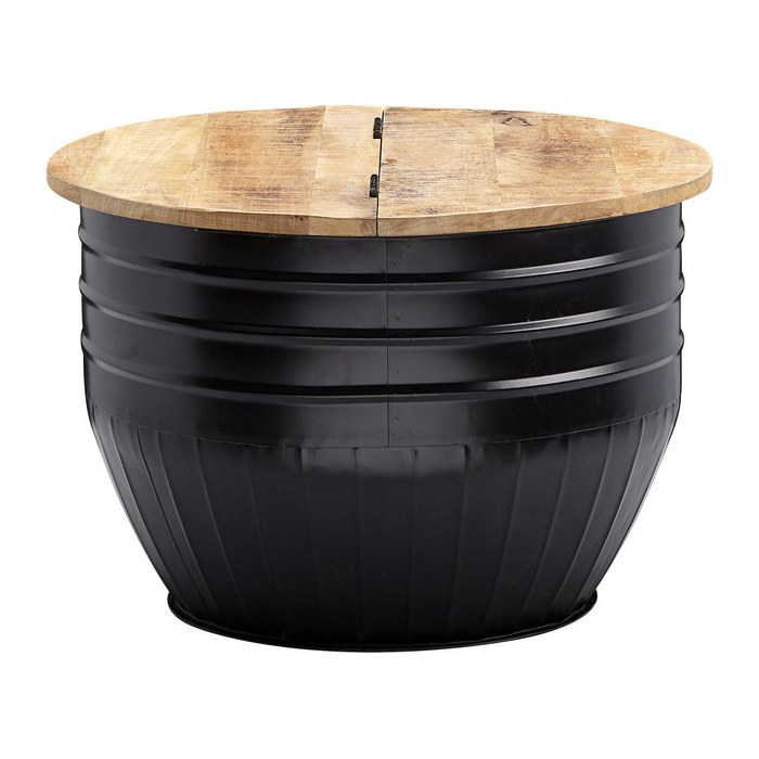 WOHNLING Couchtisch rund Massivholz schwarz 60,0 x 60,0 x 41,0 cm, 1 St.