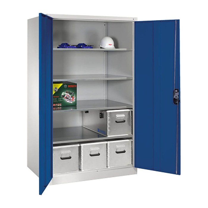 CP Stahlschrank 8934-00 S10197 lichtgrau, enzianblau 4 Fachböden 120,0 x 80,0 x 195,0 cm, aufgebaut, 1 St.