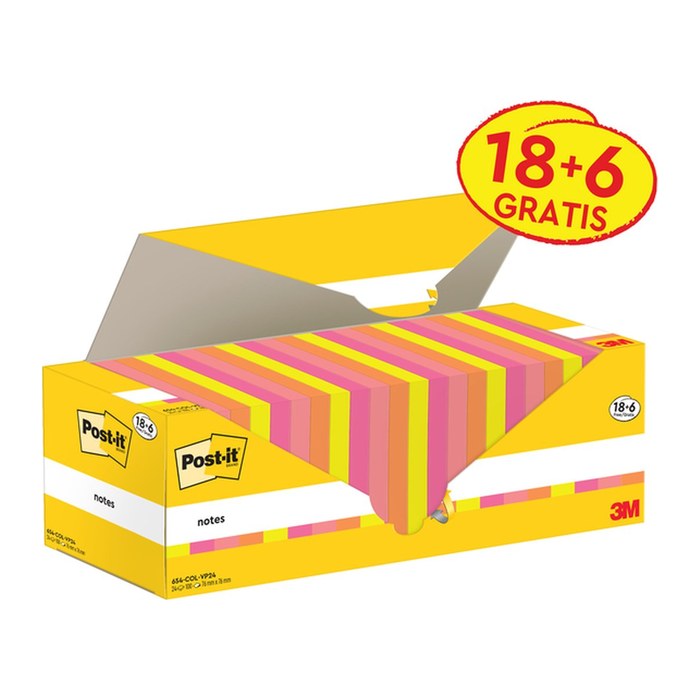 18 + 6 GRATIS: Post-it® Haftnotizen farbsortiert, 18 Blöcke + GRATIS 6 Blöcke