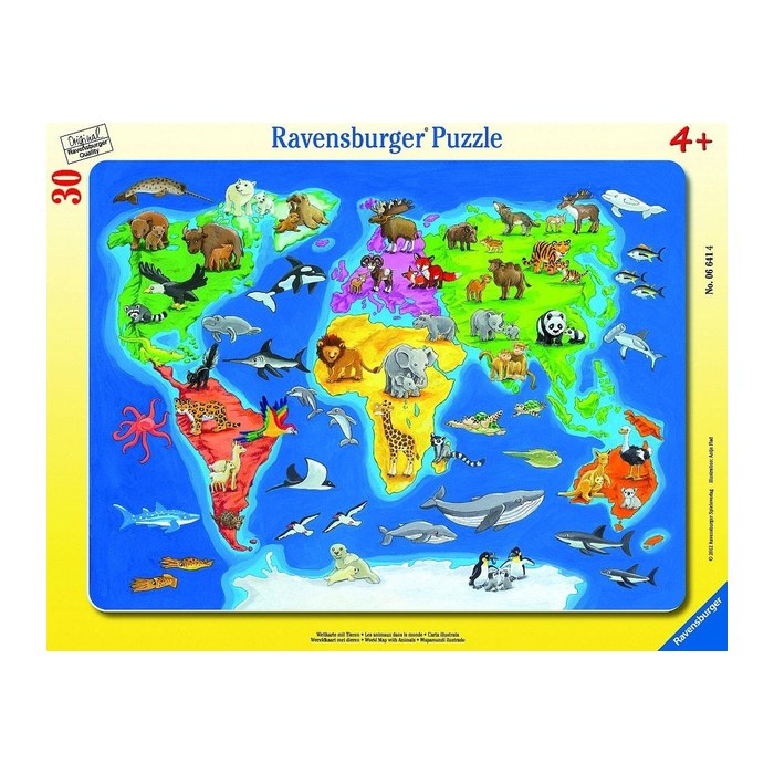 Ravensburger Weltkarte mit Tieren Puzzle, 30 Teile