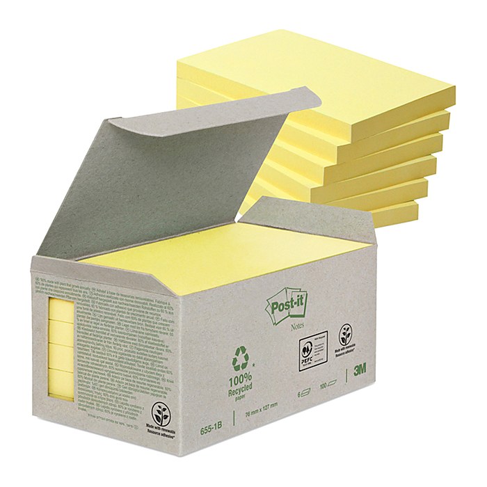 Post-it® Recycling Notes 654 Haftnotizen gelb, 6 Blöcke