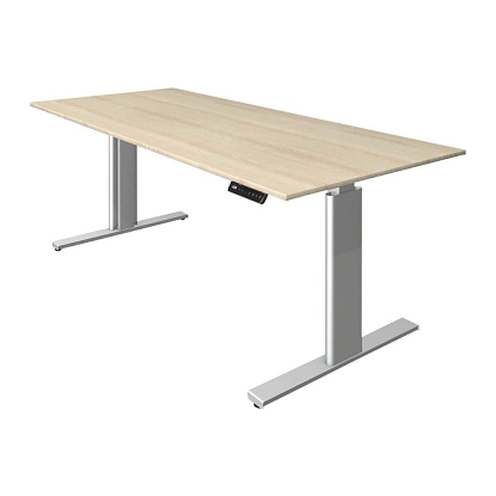 Kerkmann Move 3 tube elektrisch höhenverstellbarer Schreibtisch ahorn rechteckig, T-Fuß-Gestell silber 180,0 x 80,0 cm