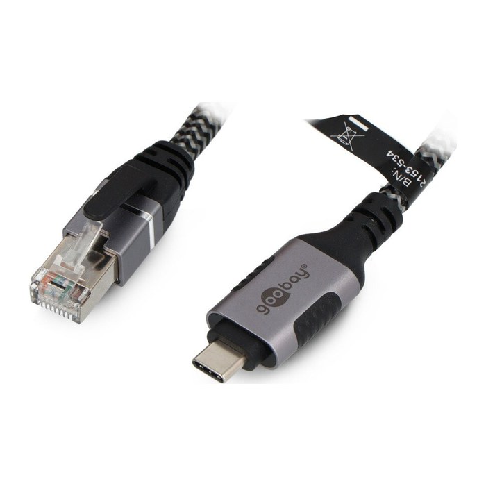 goobay USB C 3.1/RJ45 CAT 6 Kabel 1,5 m grau, schwarz, 1 St.