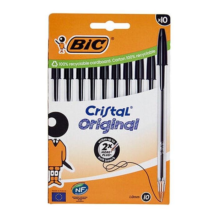 BIC Kugelschreiber Cristal Original transparent, Schreibfarbe: schwarz, 10 St.