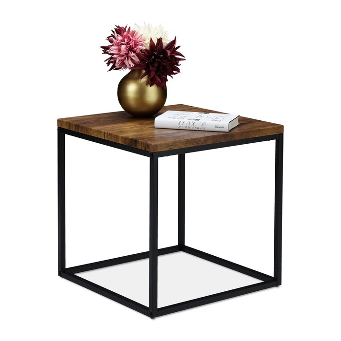 relaxdays Beistelltisch quadratisch MDF-Platte braun, schwarz 45,0 x 45,0 x 45,0 cm, 1 St.