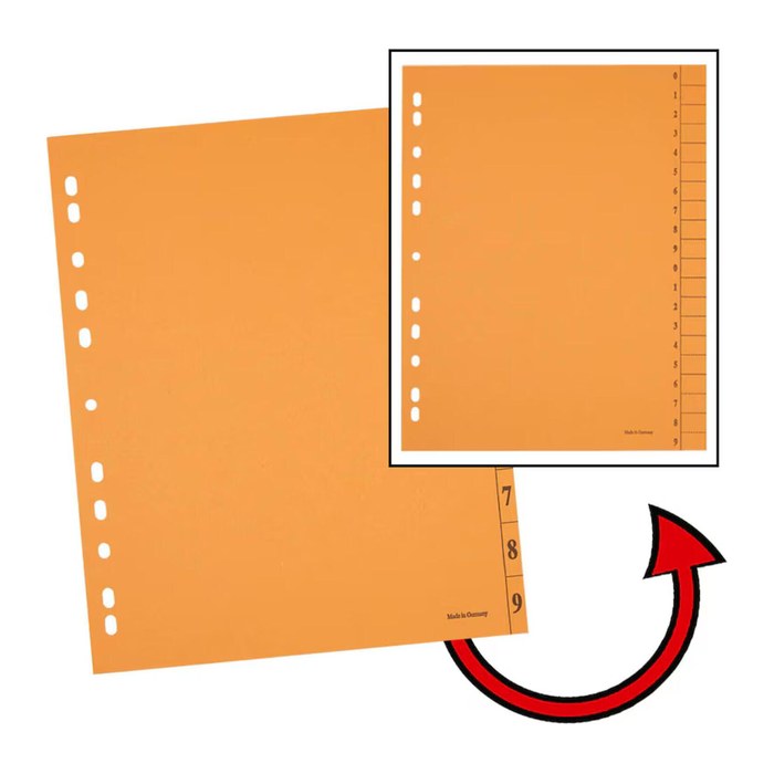 Trennblätter DIN A4 0-9 orange, 250 g/qm, 100 St.