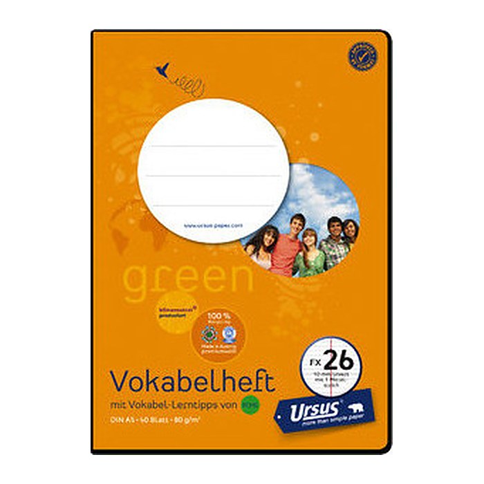 Ursus® Vokabelheft OE Recycling Lineatur 26 liniert DIN A5 ohne Rand, 40 Blatt, 1 St.