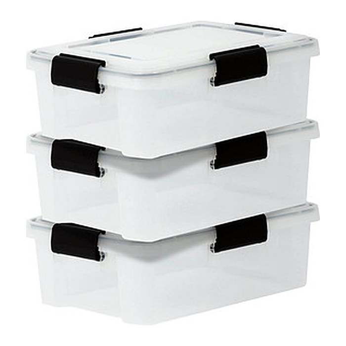 IRIS Ohyama Water Proof Aufbewahrungsboxen 3x 10,0 l transparent, schwarz 29,0 x 39,0 x 14,6 cm, 3 St.