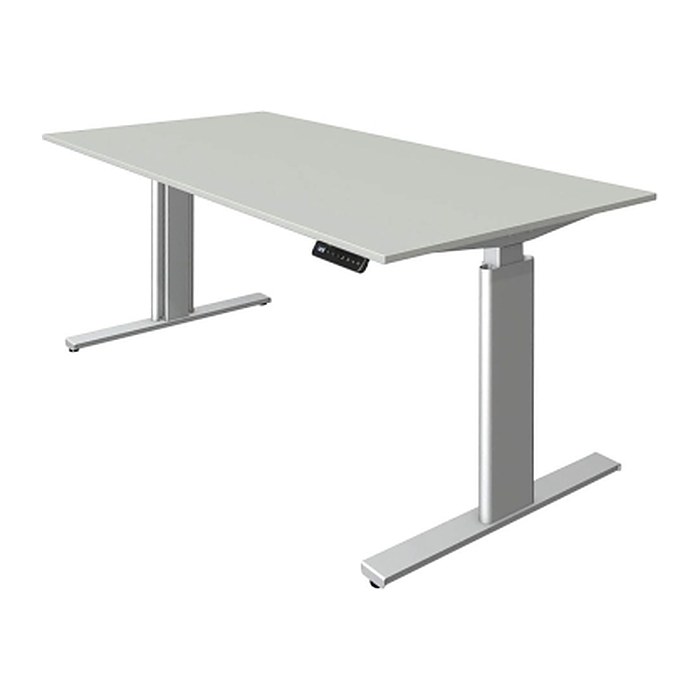 Kerkmann Move 3 tube elektrisch höhenverstellbarer Schreibtisch lichtgrau rechteckig, T-Fuß-Gestell silber 160,0 x 80,0 cm