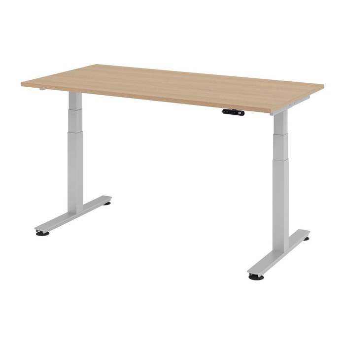 HAMMERBACHER VXDSM16 elektrisch höhenverstellbarer Schreibtisch eiche rechteckig, T-Fuß-Gestell silber 160,0 x 80,0 cm