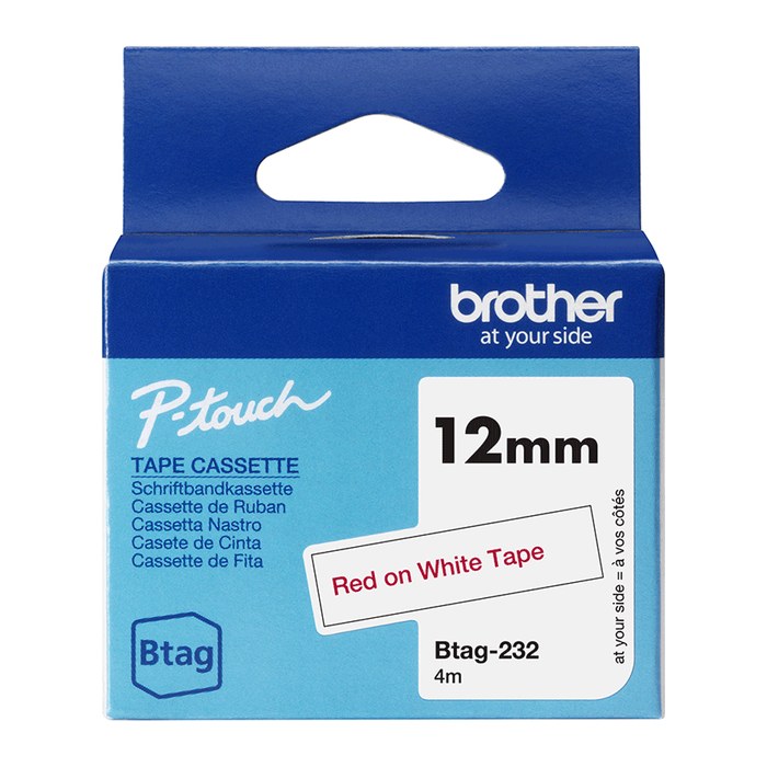 brother Schriftband Btag BTAG232, 12 mm, rot auf weiß, 1 St.