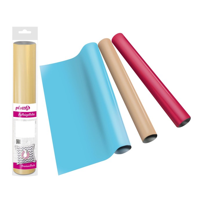 plottiX PremiumFlock Bügelfolie blau Flock-Folie 32,0 x 50,0 cm,  1 Rolle