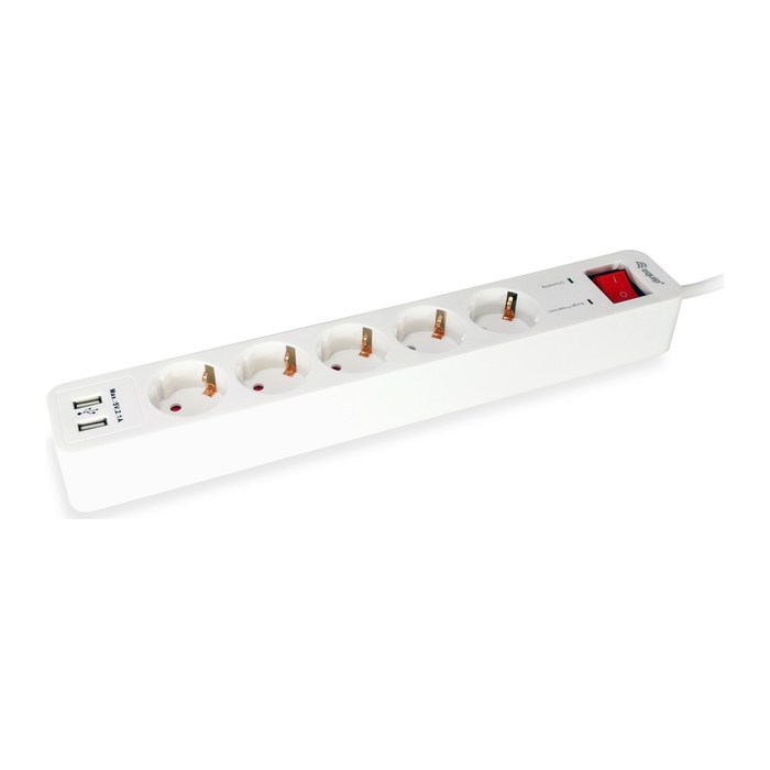 Equip Steckdosenleiste 5xSchuko/2xUSBA+Switch->St.90°CL ÜSS
