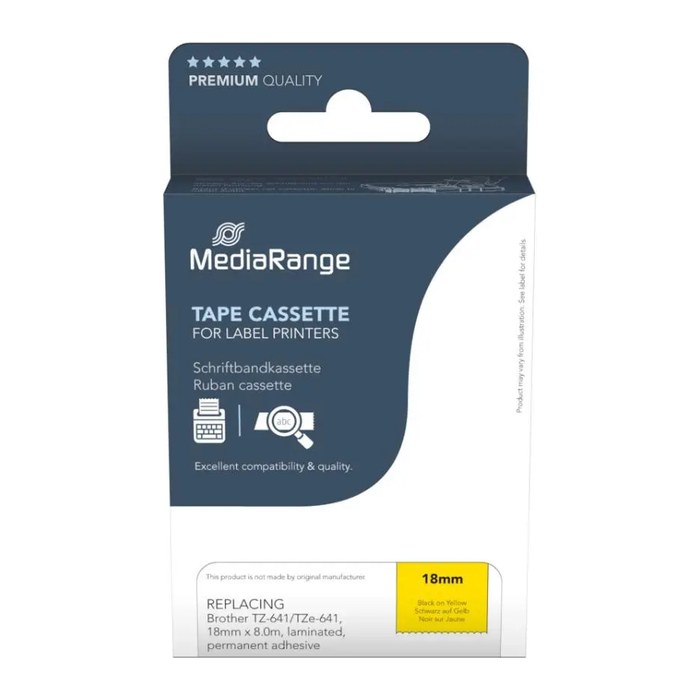 MediaRange Schriftband MRBTZ641 ersetzt brother TZ-641/TZe-641 , 18 mm, schwarz auf gelb, 1 St.