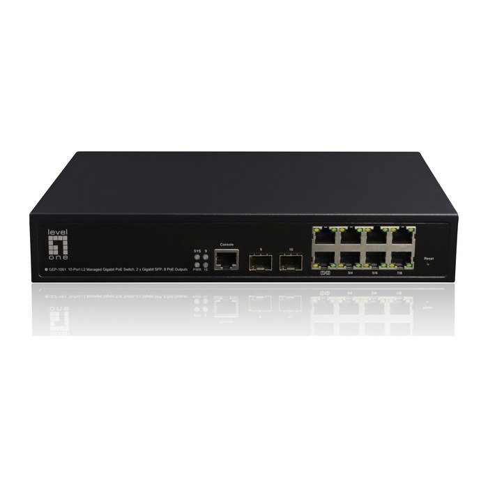 LevelOne PoE+Switch 8xGE PoE/2xSFP 180W 19" Managed L2