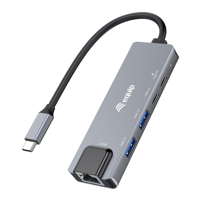 Equip Adapter USB-C->RJ45/2xUSB-A/USB-C/PD 0.25m Alu.