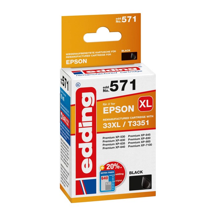 edding EDD-571 schwarz Druckerpatrone kompatibel zu EPSON 33XL / T3351XL