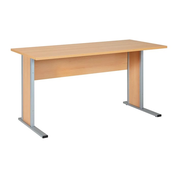MÖBELPARTNER Schreibtisch buche rechteckig, Kufen-Gestell silber 140,0 x 65,0 cm