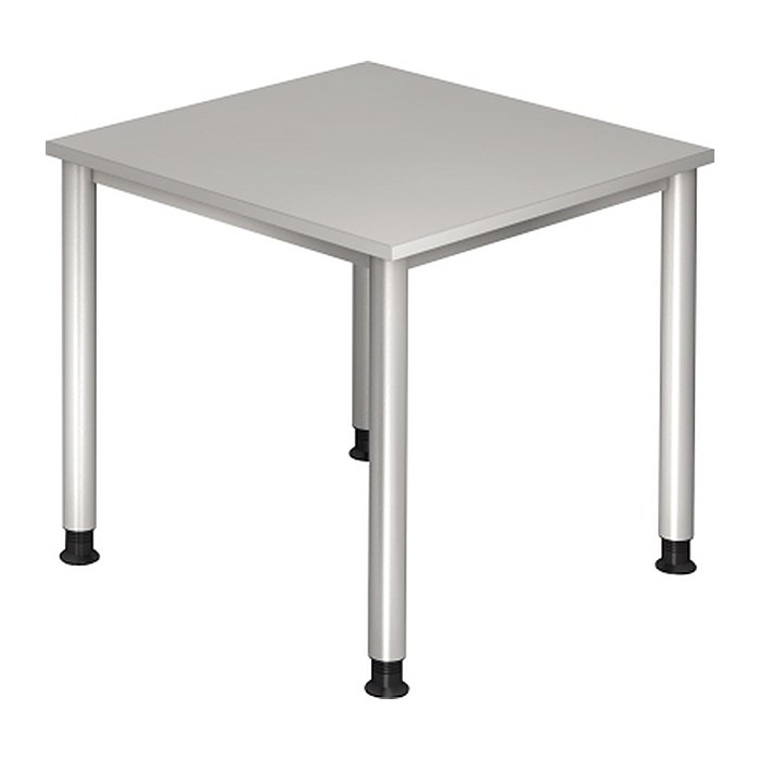 HAMMERBACHER HS08 höhenverstellbarer Schreibtisch lichtgrau quadratisch, 4-Fuß-Gestell silber 80,0 x 80,0 cm