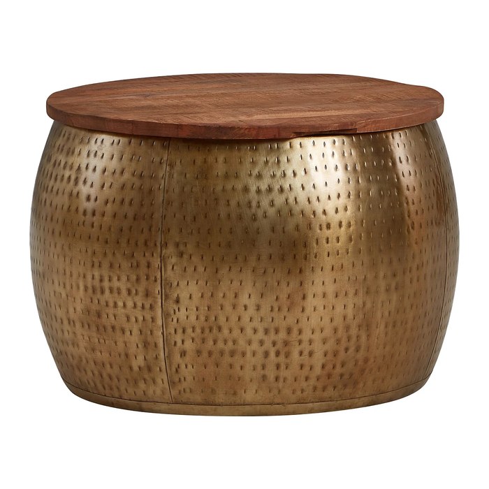 WOHNLING Couchtisch rund Massivholz gold 60,0 x 60,0 x 40,0 cm, 1 St.