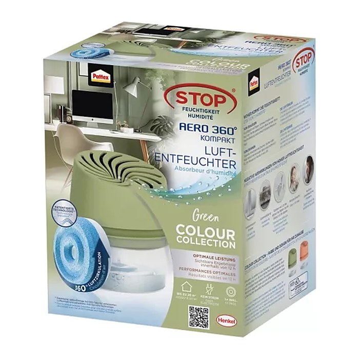 Pattex Luftentfeuchter Gerät Aero 360 inkl. 450g Tab grün