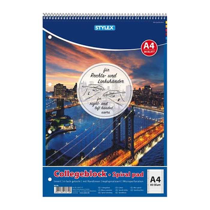 TOPPOINT Collegeblock Spiral pad liniert DIN A4 Innen- und Außenrand, 1 Block