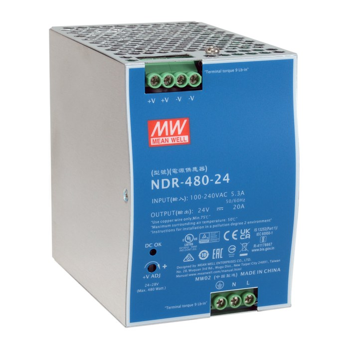 LevelOne Industrie Netzteil 24VDC/480W+DIN-Schiene silber