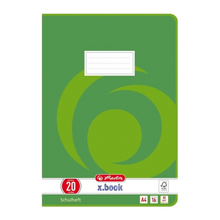 herlitz Schulhefte x.book Lineatur 20 blanko DIN A4 ohne Rand, 16 Blatt, 1 St.
