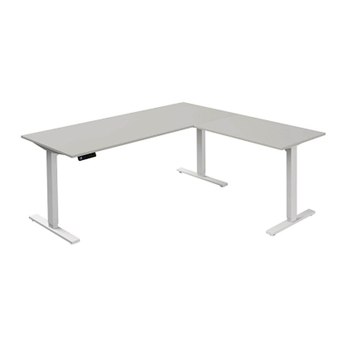 Kerkmann Move 3 elektrisch höhenverstellbarer Schreibtisch lichtgrau L-Form, T-Fuß-Gestell weiß 180,0 x 80,0 cm