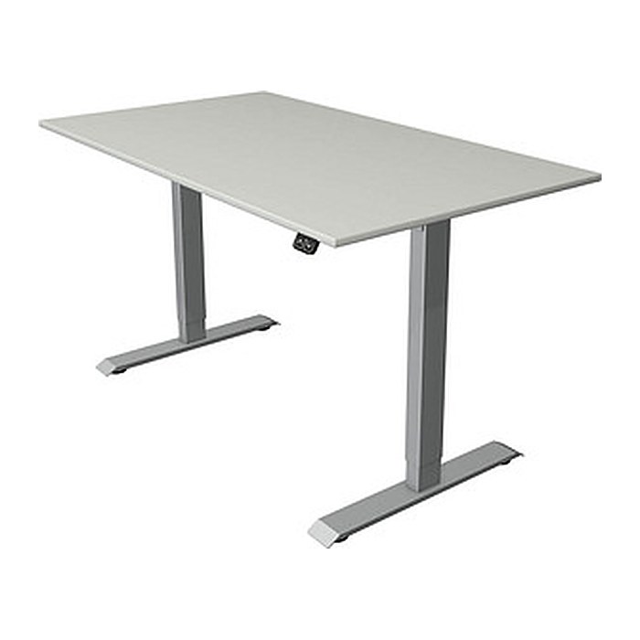 Kerkmann Move 1 elektrisch höhenverstellbarer Schreibtisch lichtgrau rechteckig, T-Fuß-Gestell silber 140,0 x 80,0 cm