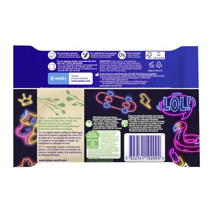 Tempo Feuchtes Toilettenpapier Limited Edition 1-lagig, 42 Tücher