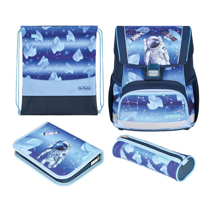 herlitz Schulranzen-Set Loop Plus Cosmic Explorer Kunstfaser grün